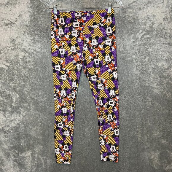 Lularoe Women Mickey Mouse Striped Geometric Pull On Elastic Waist Leggings OS - Picture 1 of 8